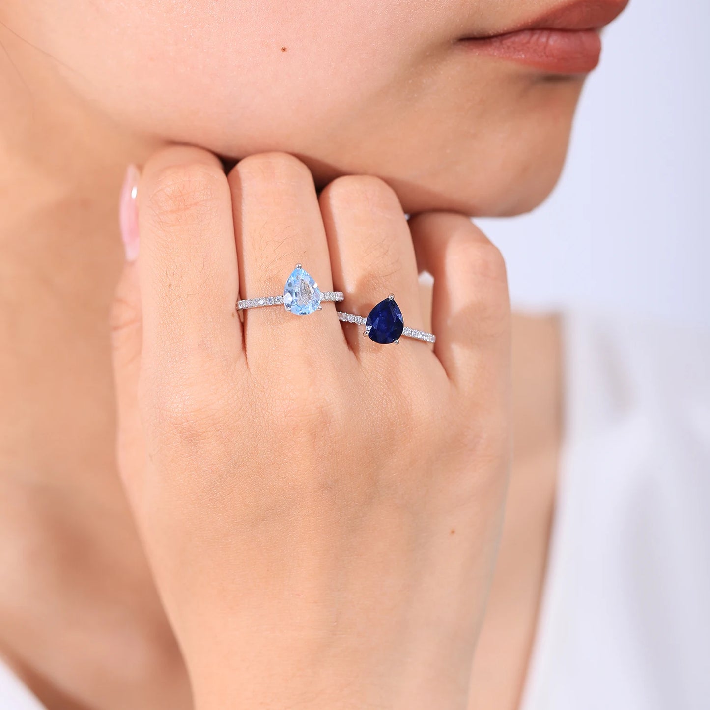 GEM'S BALLET Classic Pear Shape Sky Blue Topaz Engagement Rings 925 Sterling Silver Dainty Promise Ring  September Birthstone
