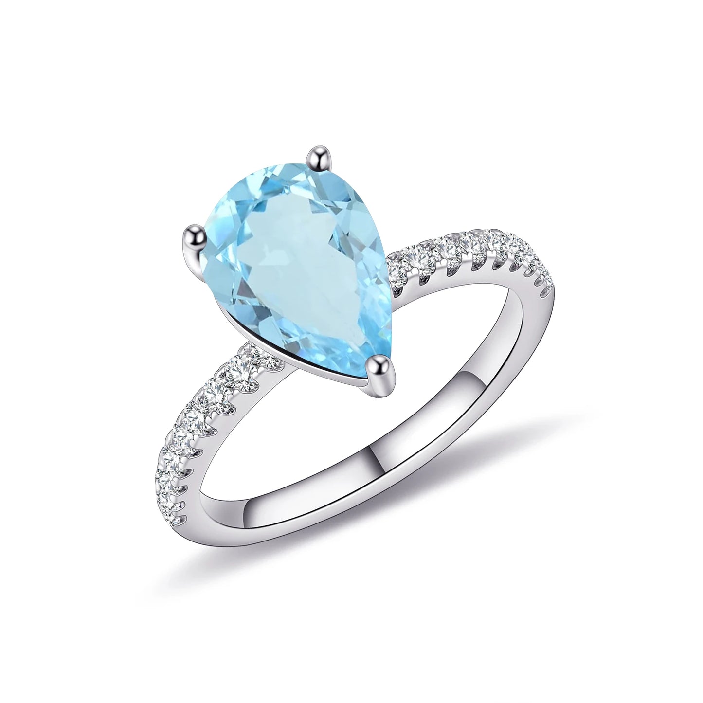 GEM'S BALLET Classic Pear Shape Sky Blue Topaz Engagement Rings 925 Sterling Silver Dainty Promise Ring  September Birthstone