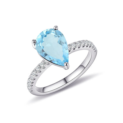 GEM'S BALLET Classic Pear Shape Sky Blue Topaz Engagement Rings 925 Sterling Silver Dainty Promise Ring  September Birthstone