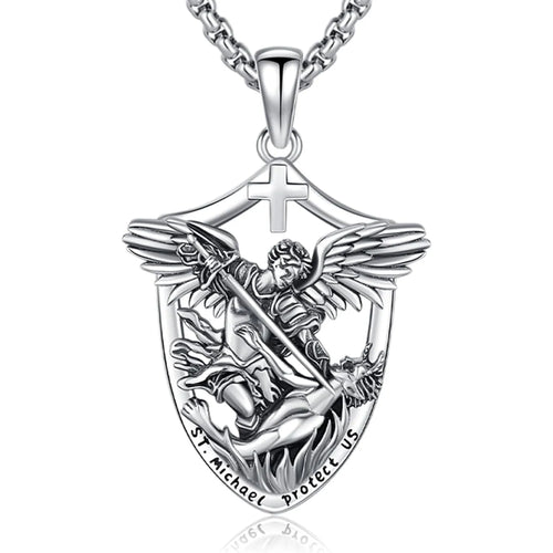 St Michael Necklace 925 Sterling Silver Archangel Michael Medal Pendant Necklace Protection Amulet Jewelry Gifts for Men Women