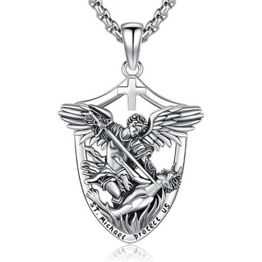 St Michael Necklace 925 Sterling Silver Archangel Michael Medal Pendant Necklace Protection Amulet Jewelry Gifts for Men Women