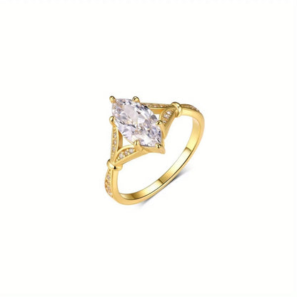 S925 Silver 2CT Marquise Moissanite Ring Fine Jewelry Plated with 18k Gold Suitable for Gift Giving Anniversary Birthday Gift
